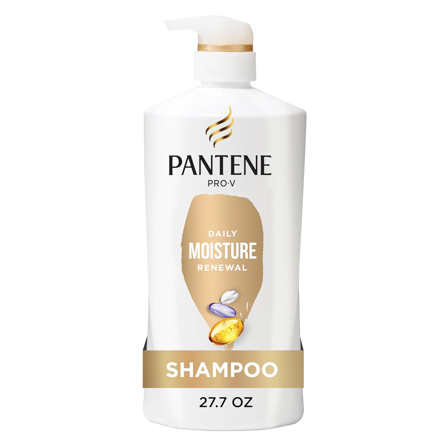 Pantene Shampoo, Daily Moisture Renewal - Pro-V Nutrients for Dry, Color-Treated, Straight to Curly Hair, 72-Hour Hydration &amp; Softness, Paraben Free, Cleanses, Strengthens Bonds, 27.7 Fl Oz
